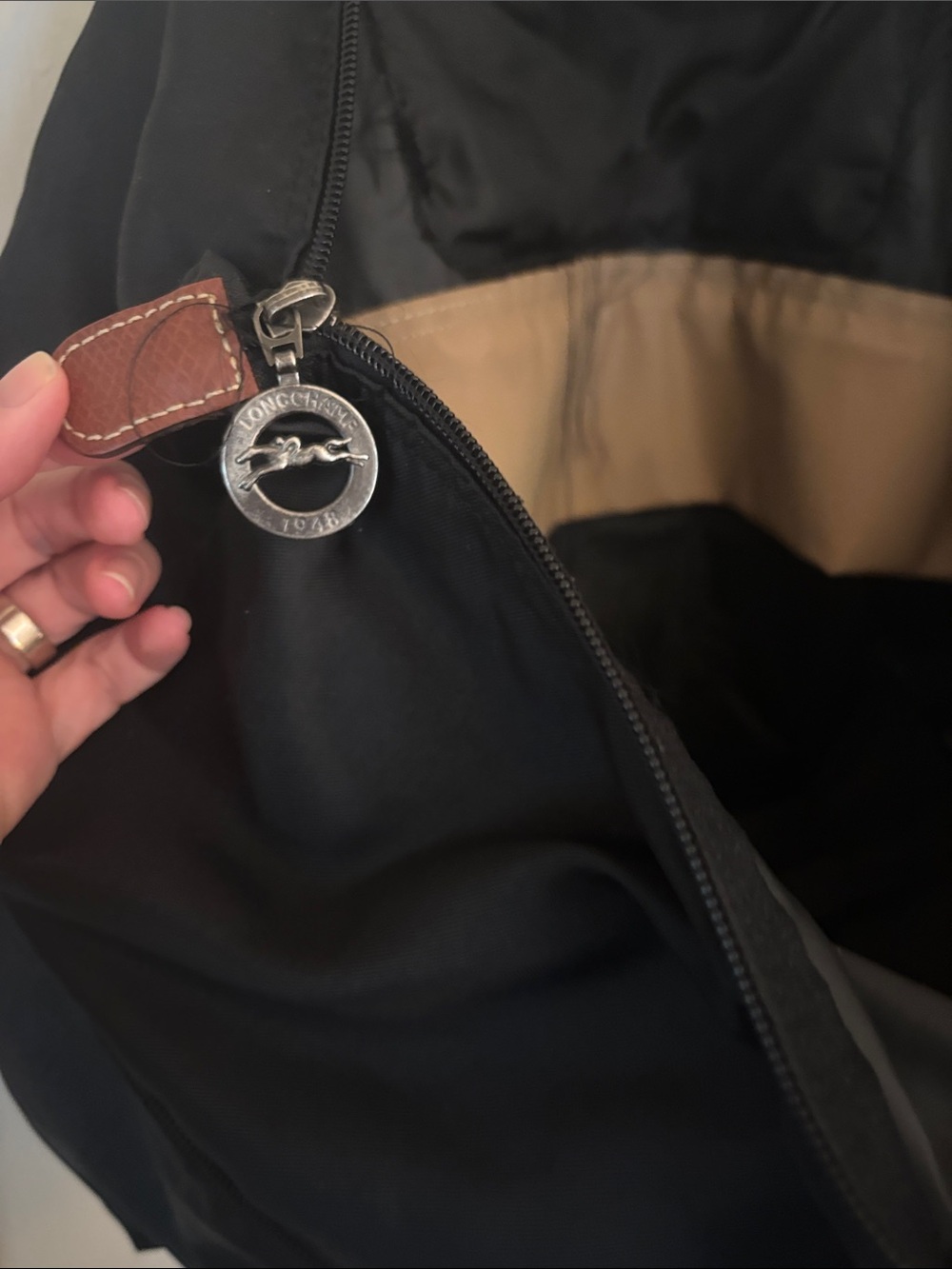 Longchamp Expandable Pliage Travel Tote with Brown Leather Trim - Picture 5 of 9